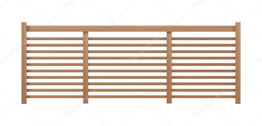 Wooden balcony railing isolated on white background - realistic banister