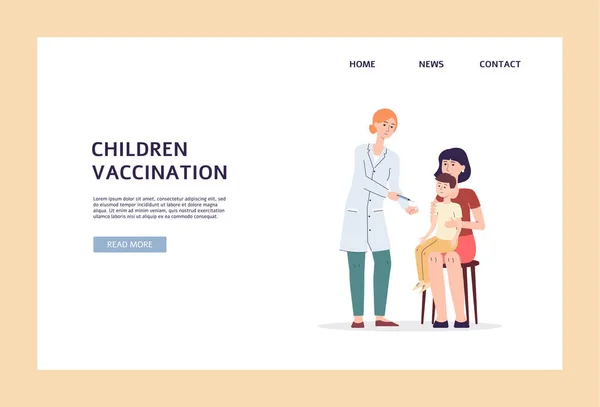 Modelo de banner de vacinação infantil, médico dando vacina ao menino —  Vetores de Stock