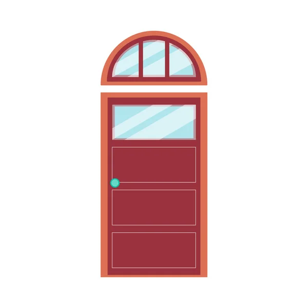Κόκκινη μοντέρνα μπροστινή πόρτα με τοξωτό επάνω παράθυρο, απομονωμένη διανυσματική απεικόνιση. — Διανυσματικό Αρχείο