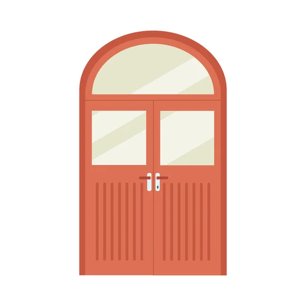 Doppia porta d'ingresso in legno rosso con top rotondo e traversa ad arco — Vettoriale Stock