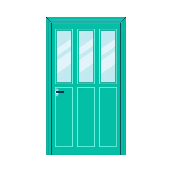 Grüne Haustür mit drei schmalen Scheiben und Griff — Stockvektor