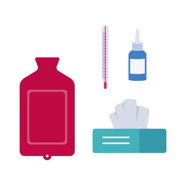 家居病毒治疗装置-药物、暖气、组织及温度计 — 图库矢量图片
