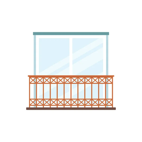 Balcon avec treillis en dentelle et portes vitrées illustration vectorielle plate isolé . — Image vectorielle