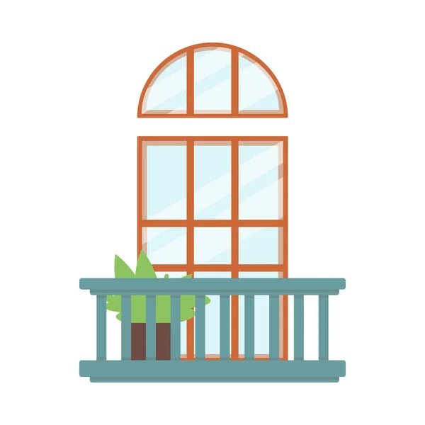 Balcón decoración con puerta de madera y planta plana vector ilustración aislado . — Archivo Imágenes Vectoriales