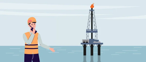 Енергетична промисловість з нафтовою буровою установкою, що видобуває паливо плоский Векторні ілюстрації . — стоковий вектор