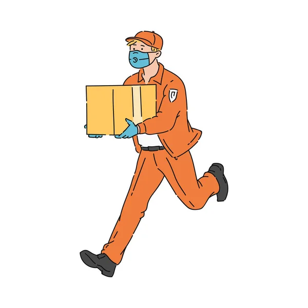 Coronavirus quarantine courier in mask sketch vector illustration isolated. — Stock Vector