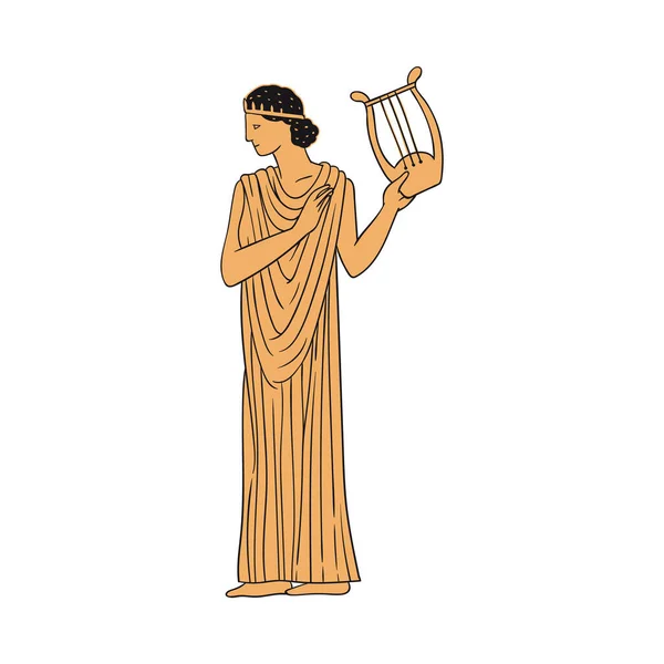 Arplı Antik Yunan kadın karakteri, çizim vektörü çizimi izole edilmiş. — Stok Vektör