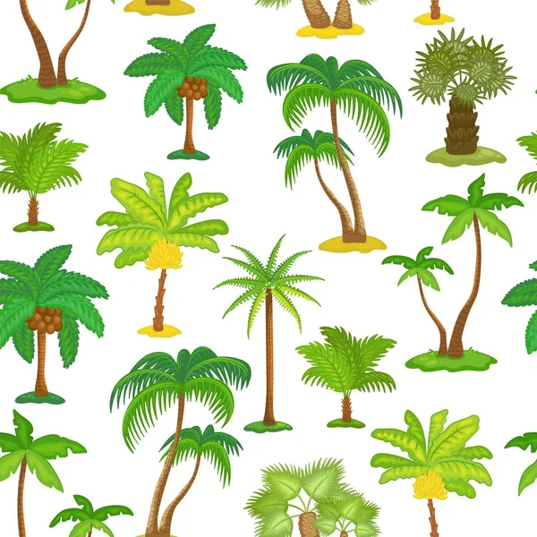 Tropical palm tree seamless pattern - different types of green exotic trees — Stock Vector