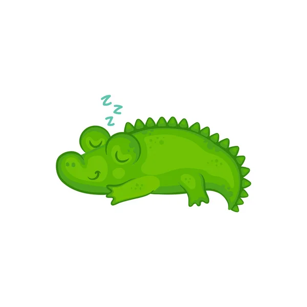 Cartoon crocodile baby sleeping and smiling isolated on white background — Stock Vector