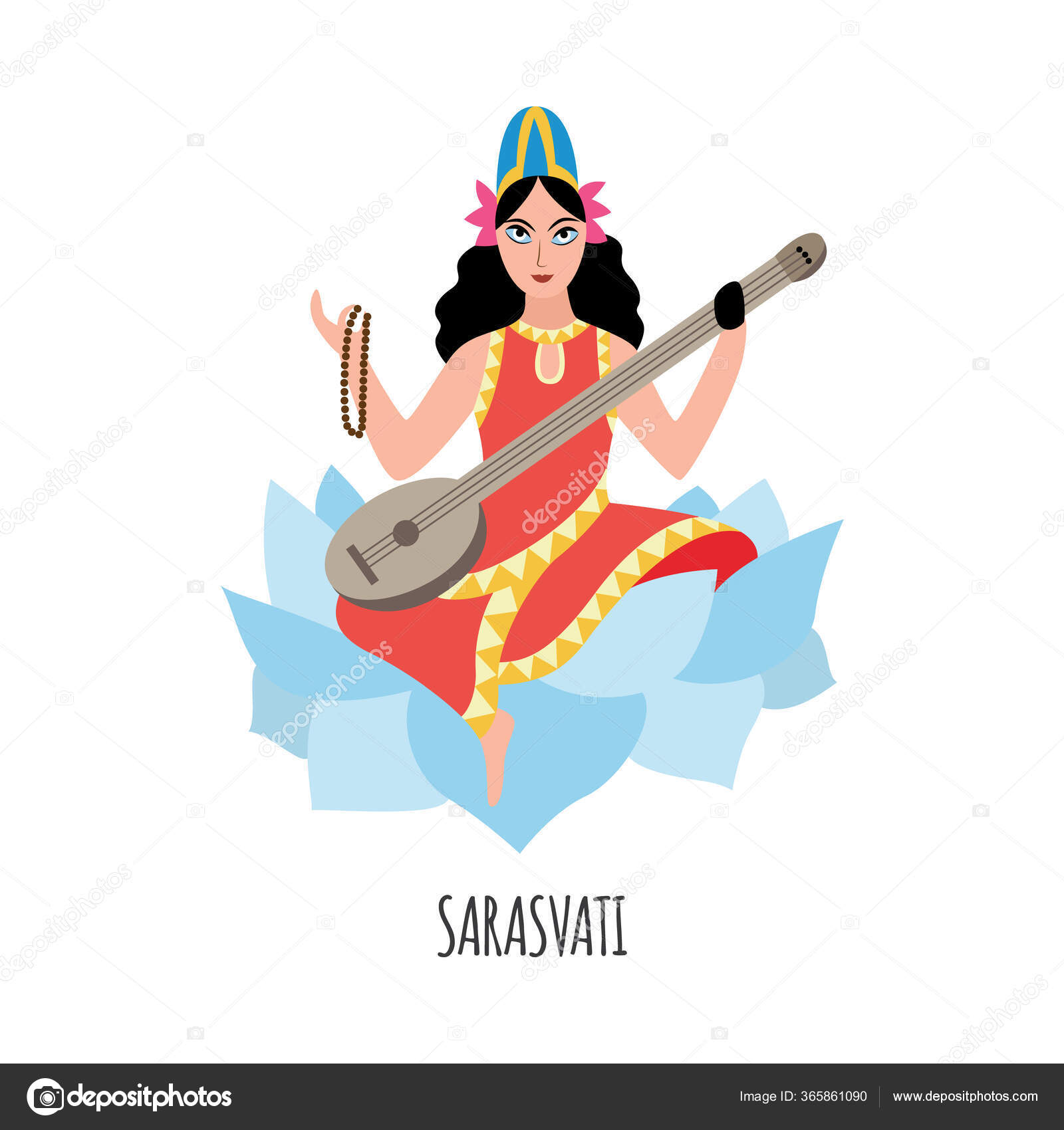 Saraswati cartoon Vector Art Stock Images | Depositphotos