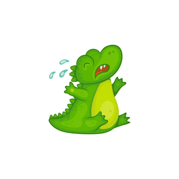 Crying green cute baby crocodile cartoon character vector illustration isolated. — Stock Vector