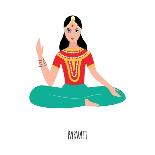 Parvati - Diosa de fertilidad hinduista india sentada en pose de loto — Archivo Imágenes Vectoriales