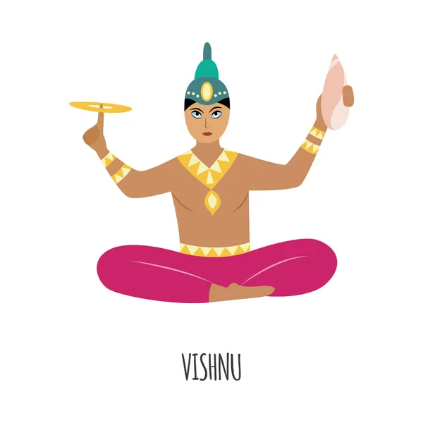 Indiański bóg Vishnu odizolowany na białym tle. Hinduizm bóstwo człowiek — Wektor stockowy