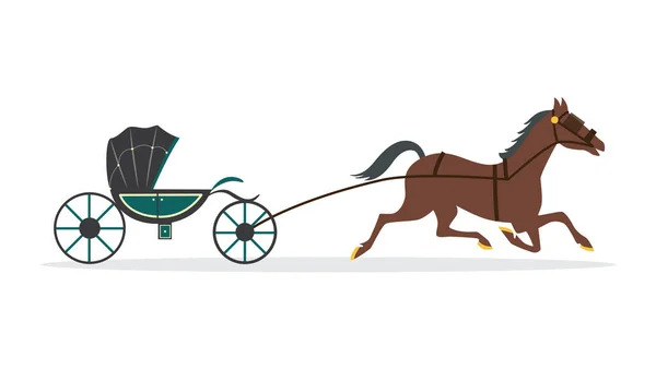 Cartone animato marrone cavallo che trasporta carrozza verde carro — Vettoriale Stock