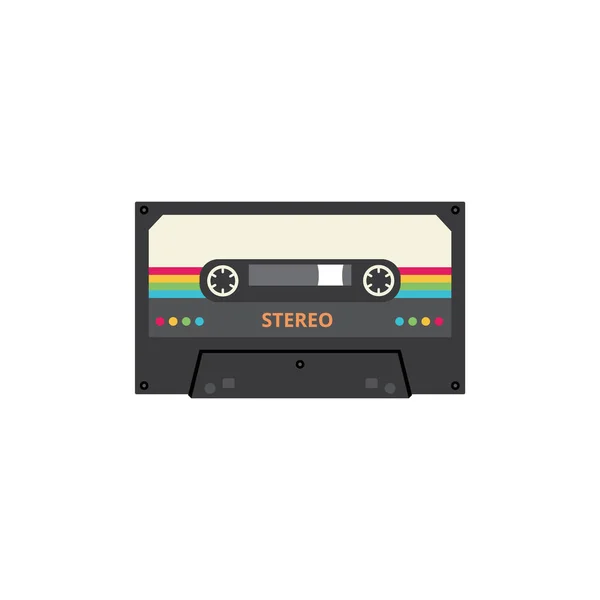Стереокассетная лента с красочными ретро-полосами - старинный музыкальный проигрыватель 80-х годов — стоковый вектор