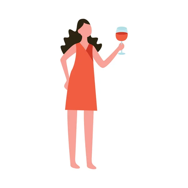 Femme en robe tenant verre de vin - personnage de dessin animé féminin griller — Image vectorielle