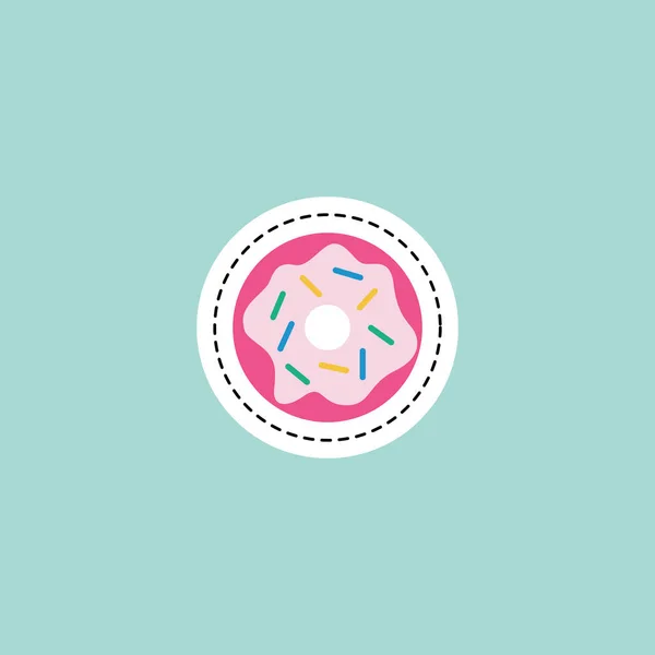 분홍 도넛에 스프링클러 - 귀여운 디저트 스티커가 있는 점선 프레임 이 있는 모습. — 스톡 벡터
