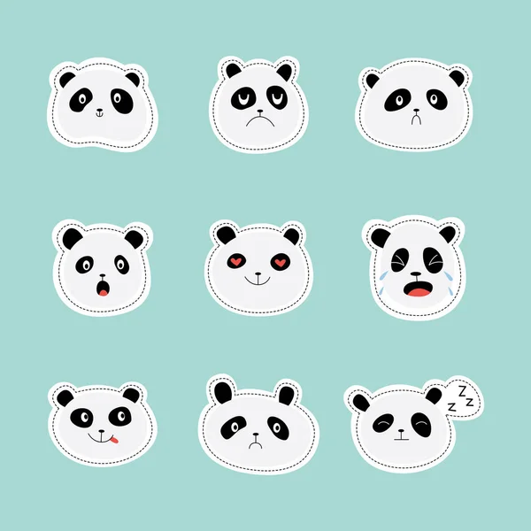 Jeu d'autocollants ou d'émoticônes visages de panda, illustration vectorielle plate isolée . — Image vectorielle