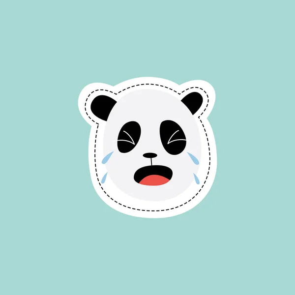 哭哭啼啼的悲哀大熊猫脸的贴纸设计,平面矢量图解隔离. — 图库矢量图片