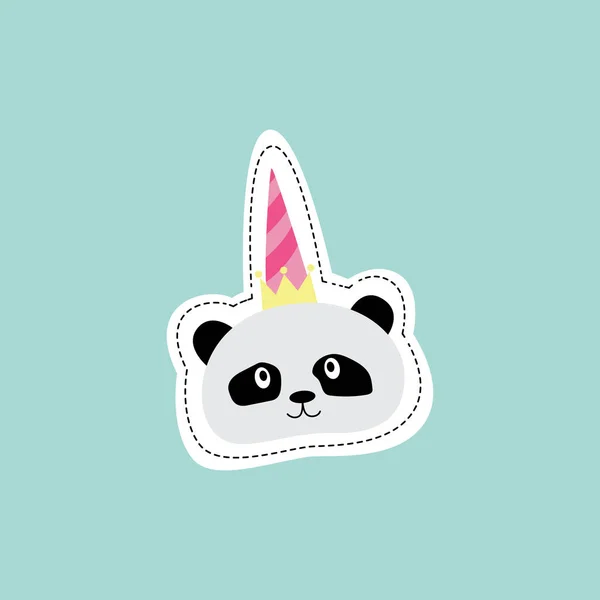 Милая панда с короной и единорогом или шляпой для вечеринок — стоковый вектор