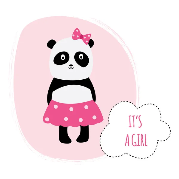 Girl baby shower or birthday card panda cartoon vector illustration isolated. — Stock Vector