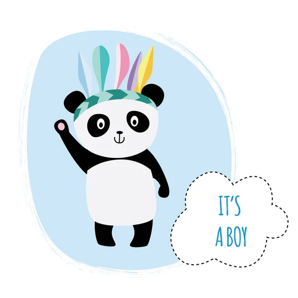 Ez egy fiú - rajzfilm baba panda nem tárja fel üdvözlő kártya — Stock Vector