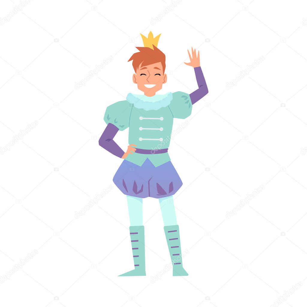 Prince or king man character in fabulous suit flat vector illustration isolated.