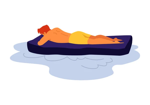 Homem atlético nada na água no colchão de ar ilustração vetorial plana isolado . — Vetor de Stock