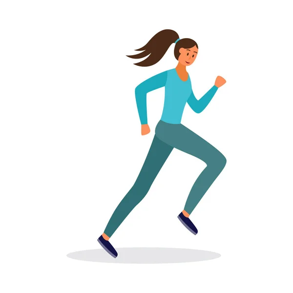 Vrouw atleet op hardlopen ras karakter, platte vector illustratie geïsoleerd. — Stockvector