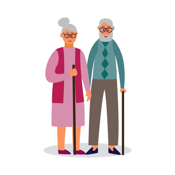 Viejos personajes de dibujos animados pareja caminando ilustración vector plano aislado . — Vector de stock