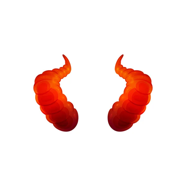 Chifres de diabo vermelho curvo - etiqueta de Halloween com brilhante par chifre Satanás quente —  Vetores de Stock