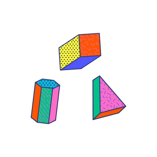 Forma geométrica colorida com padrões de estilo retrô dos anos 80 — Vetor de Stock