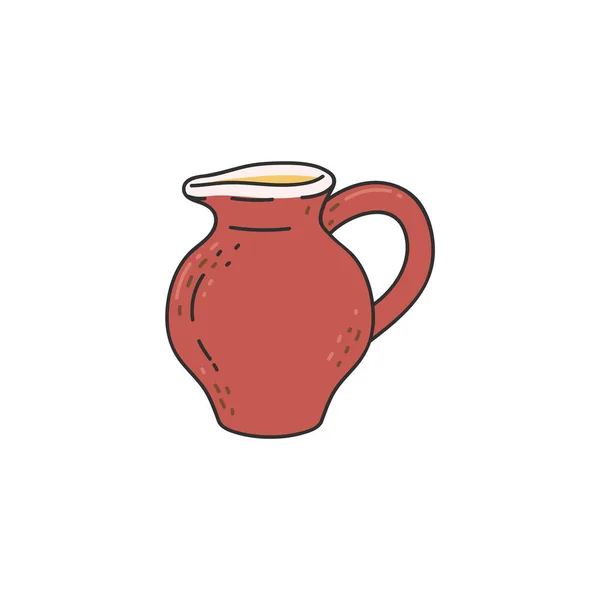 Pichet brun argile ou icône de dessin animé de cruche, illustration vectorielle de croquis isolé. — Image vectorielle