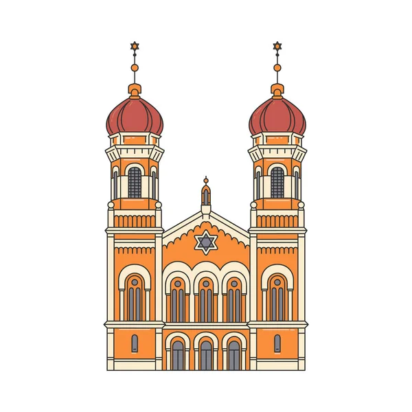 Synagogue juive construisant icône de dessin animé, illustration vectorielle isolée sur blanc . — Image vectorielle