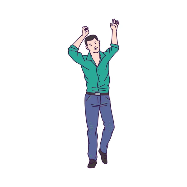 Jovem homem ou cara personagem dança esboço desenho animado vetor ilustração isolado. — Vetor de Stock