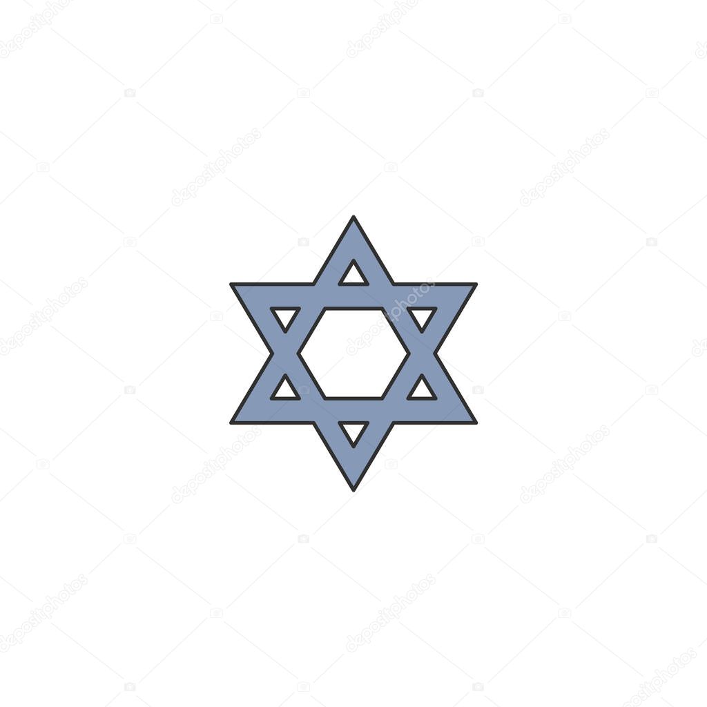Symbolic blue Magen David Star cartoon icon vector illustration isolated.