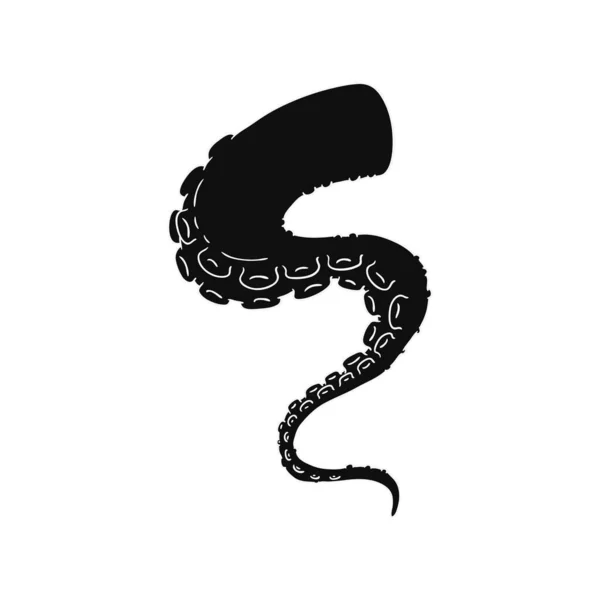 Tentáculo de pulpo negro con ventosas, ilustración vectorial aislada en blanco . — Vector de stock