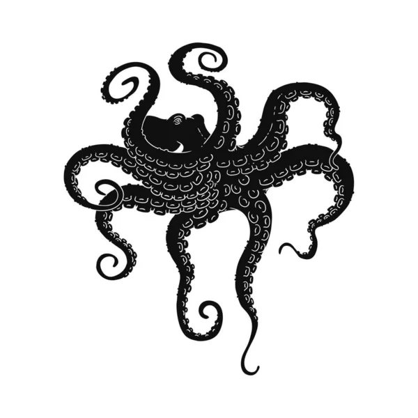 Octopus met grote tentakels zwart silhouet icoon, vectorillustratie geïsoleerd. — Stockvector