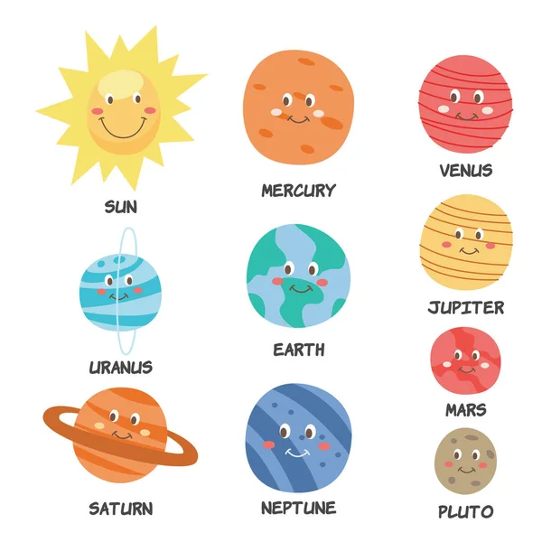 Planetas del sistema solar banner educativo para la ilustración de vectores planos escolares . — Vector de stock