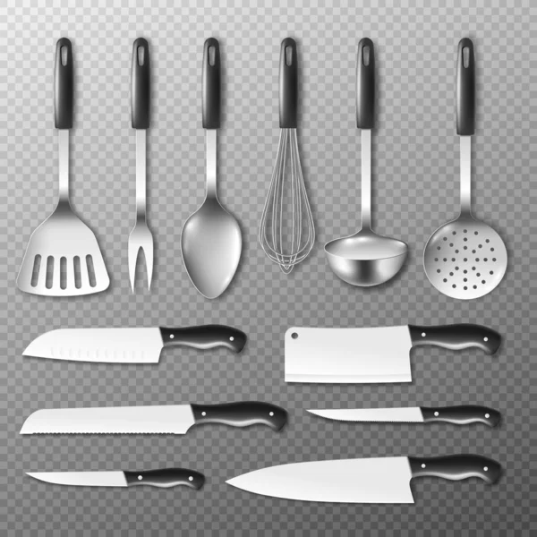 Set of cutlery and utensils templates, realistic vector illustration isolated. — Stock Vector
