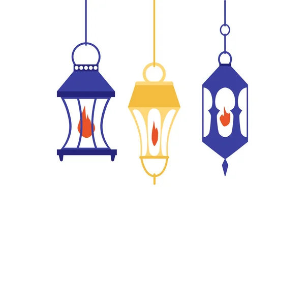 Hanging Arabic lanterns cartoon vector illustration isolated on background. — Stock Vector