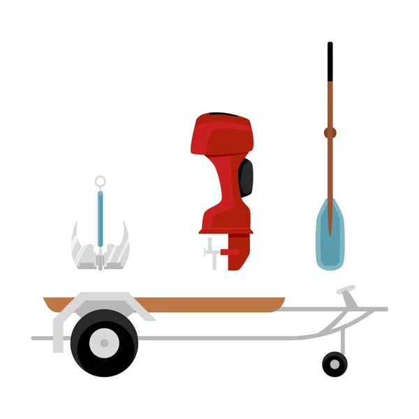 Ensemble d'icônes de bateau à moteur avec illustration vectorielle plate de chariot arrière isolé . — Image vectorielle