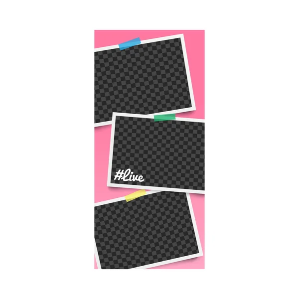 Pinkfarbene Fotocollage-Rahmenvorlage in Social-Media-Geschichten — Stockvektor
