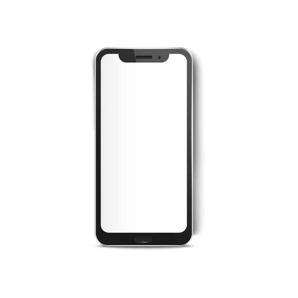 Smartphone blanco pantalla en blanco maqueta 3d ilustración vectorial realista aislado sobre fondo blanco. Teléfono móvil digital para demostrar elementos web de aplicaciones . — Vector de stock