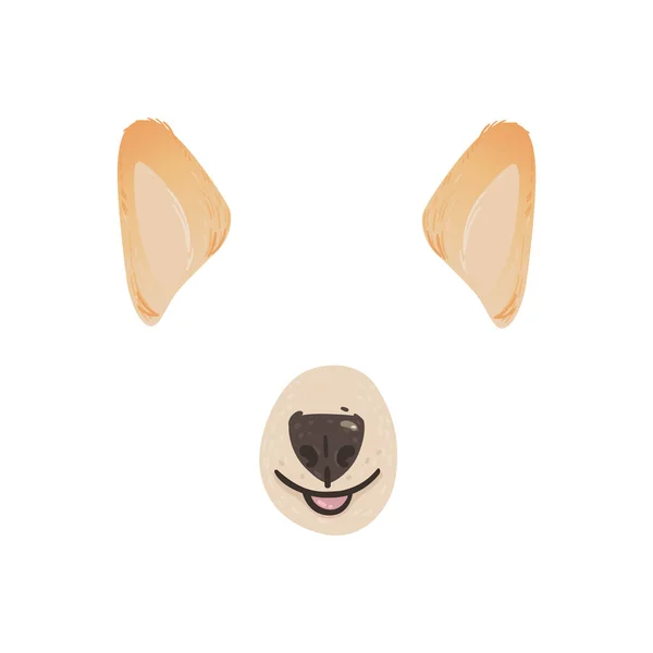 Filtro maschera cane Corgi per selfie divertente, effetto animale cartone animato per app telefono, shiba inu orecchie da compagnia e naso — Vettoriale Stock