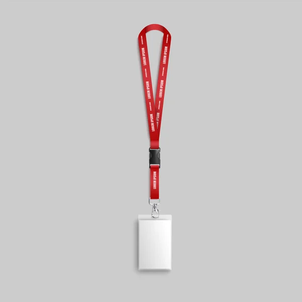 Id Badge oder Identification Tag mit rotem Schlüsselband 3D Vektor Illustration Attrappe. — Stockvektor