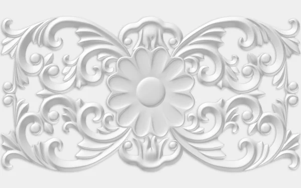 3d monochrome illustration, embossed ornament with a flower in the middle of the illustration