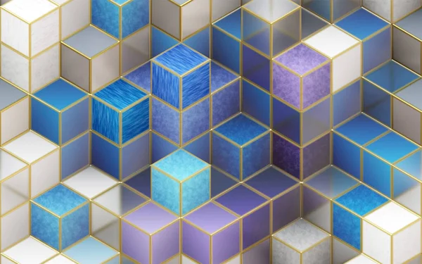 3d illustration, multi-colored cubes with golden ribs