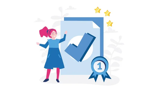 Little Girl Win Competition School Done Homework Vector Illustration Web — Stock Vector