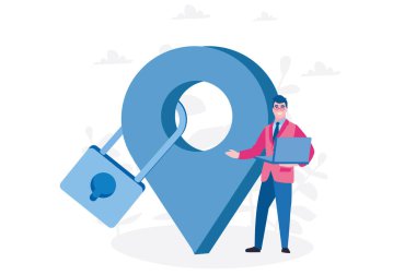 Kilitli Yer, Haritalar ve Konumlar. Web pankartı, bilgi grafikleri ve mobil için vektör illüstrasyonu. 